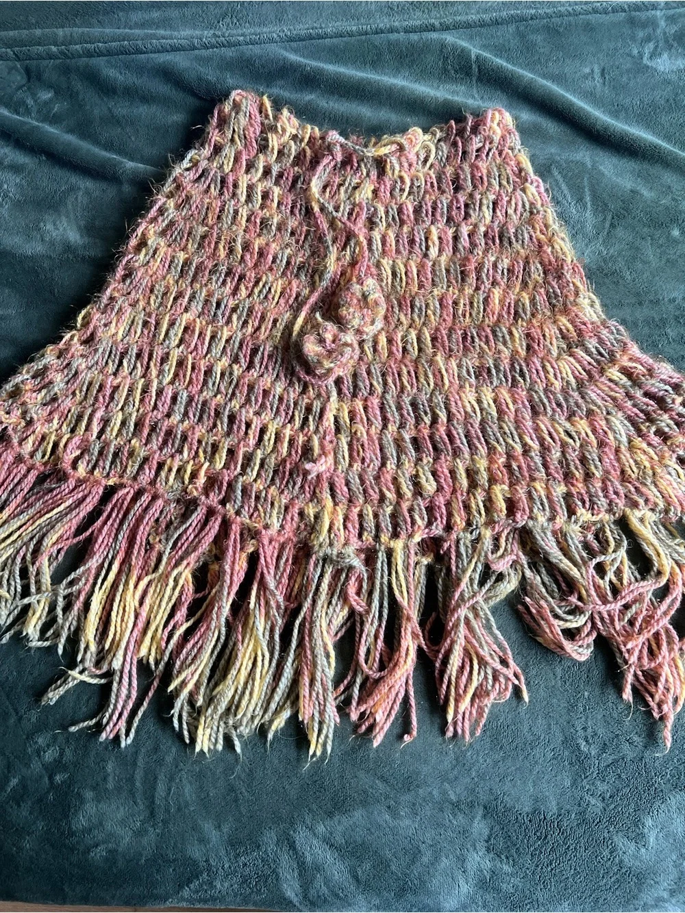 Vintage Knit Fringe Poncho
